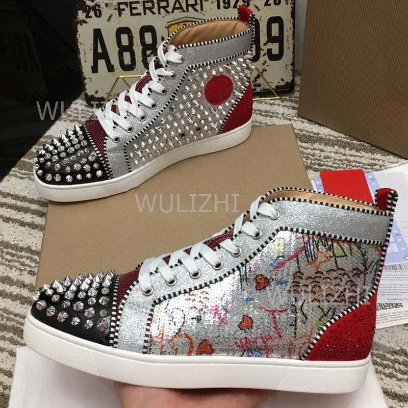 Men Shoes Red Tape - Colorful Sequins Graffiti Red Couple Sneakers
