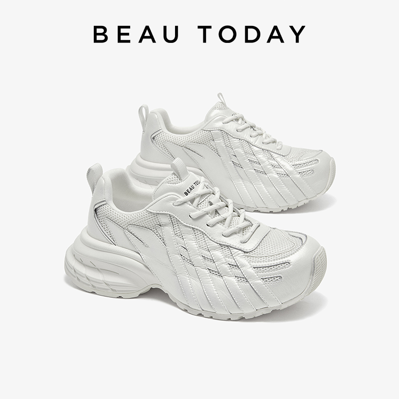 Mesh Trainer Breathable - BEAUTODAY Chunky Sneakers Women Split Leather