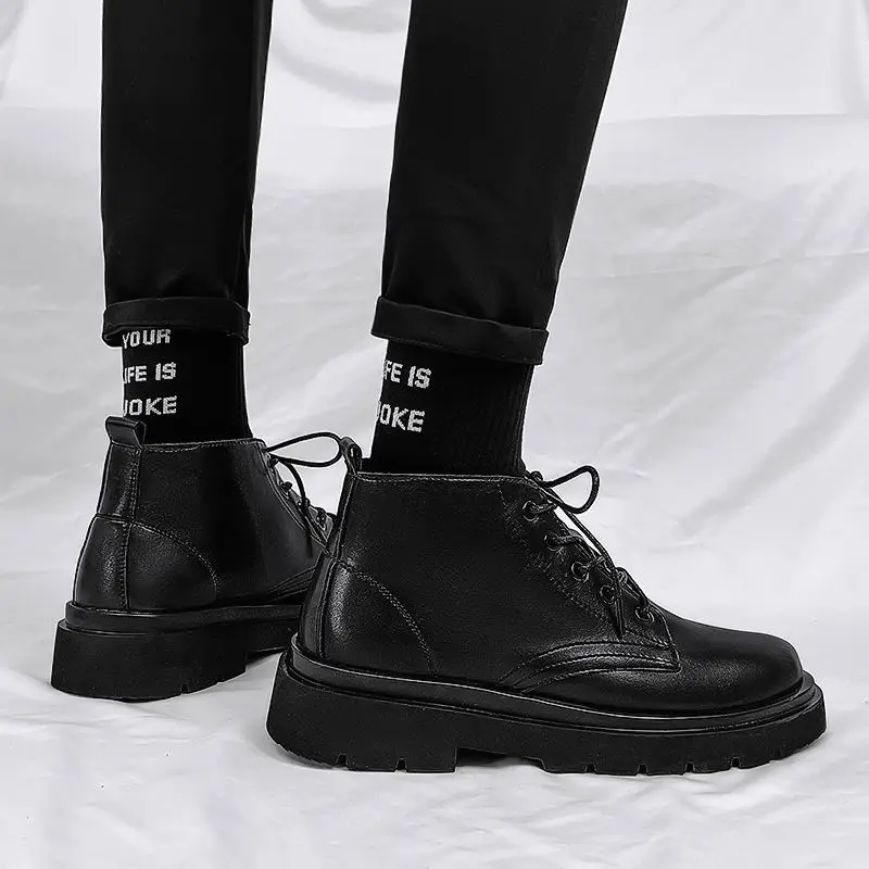 Leather Black Men High Top Lac - огляд і ціна Men'S Shoes To Increase Height