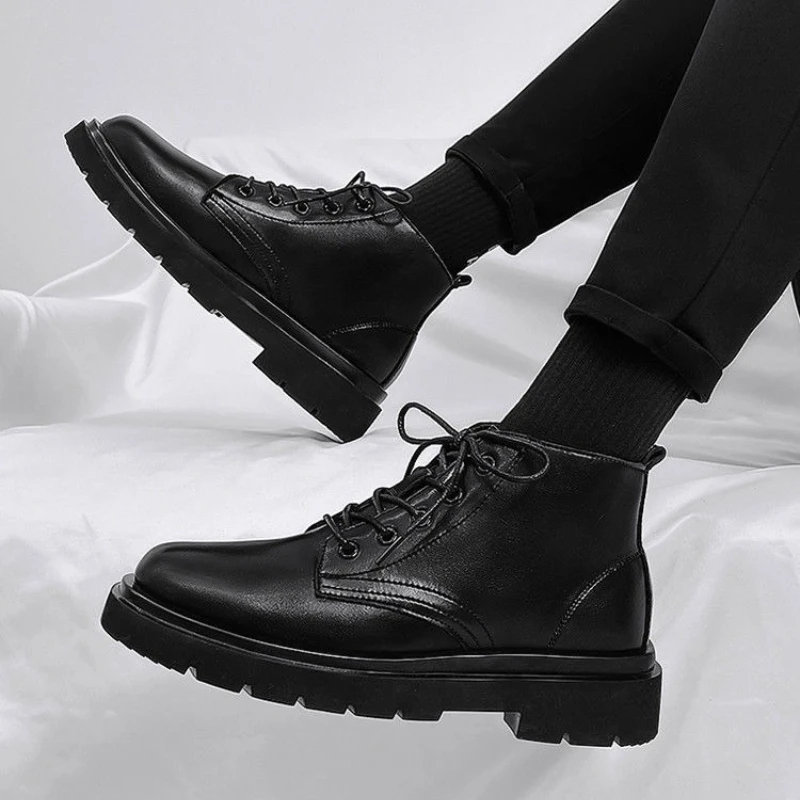 Leather Black Men High Top Lac - огляд і ціна Men'S Shoes To Increase Height