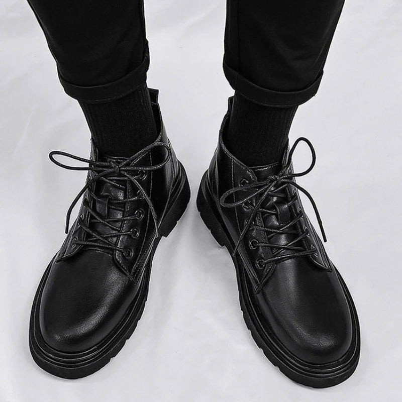 Leather Black Men High Top Lac - огляд і ціна Men'S Shoes To Increase Height